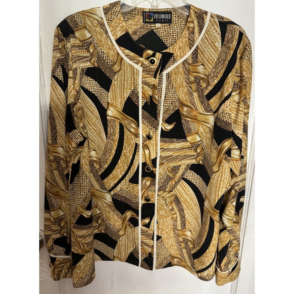 VTG Sycamore Paris Gold And Black Luxury Eighties Blouse Shirt Top‎ Size 4 Glam